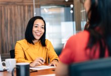 Candidate interviewing for a job in an office