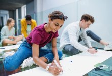 Photo of high school students making posters