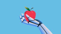 Illustration of a robot hand holding apple