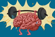 Collage of brain lifting weights